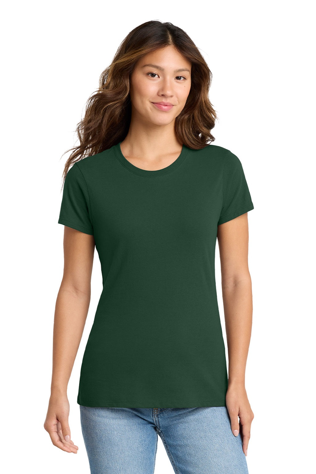 Port & Company LPC450 Womens Fan Favorite Short Sleeve Crewneck T-Shirt Forest Green Model Front