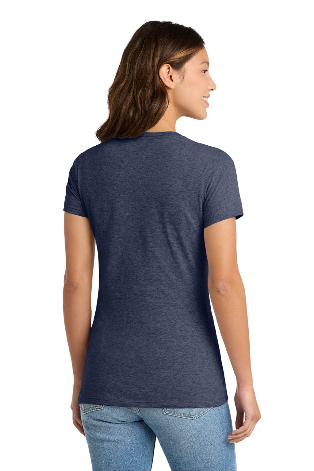Port & Company LPC450 Womens Fan Favorite Short Sleeve Crewneck T-Shirt Heather Navy Blue Model Back