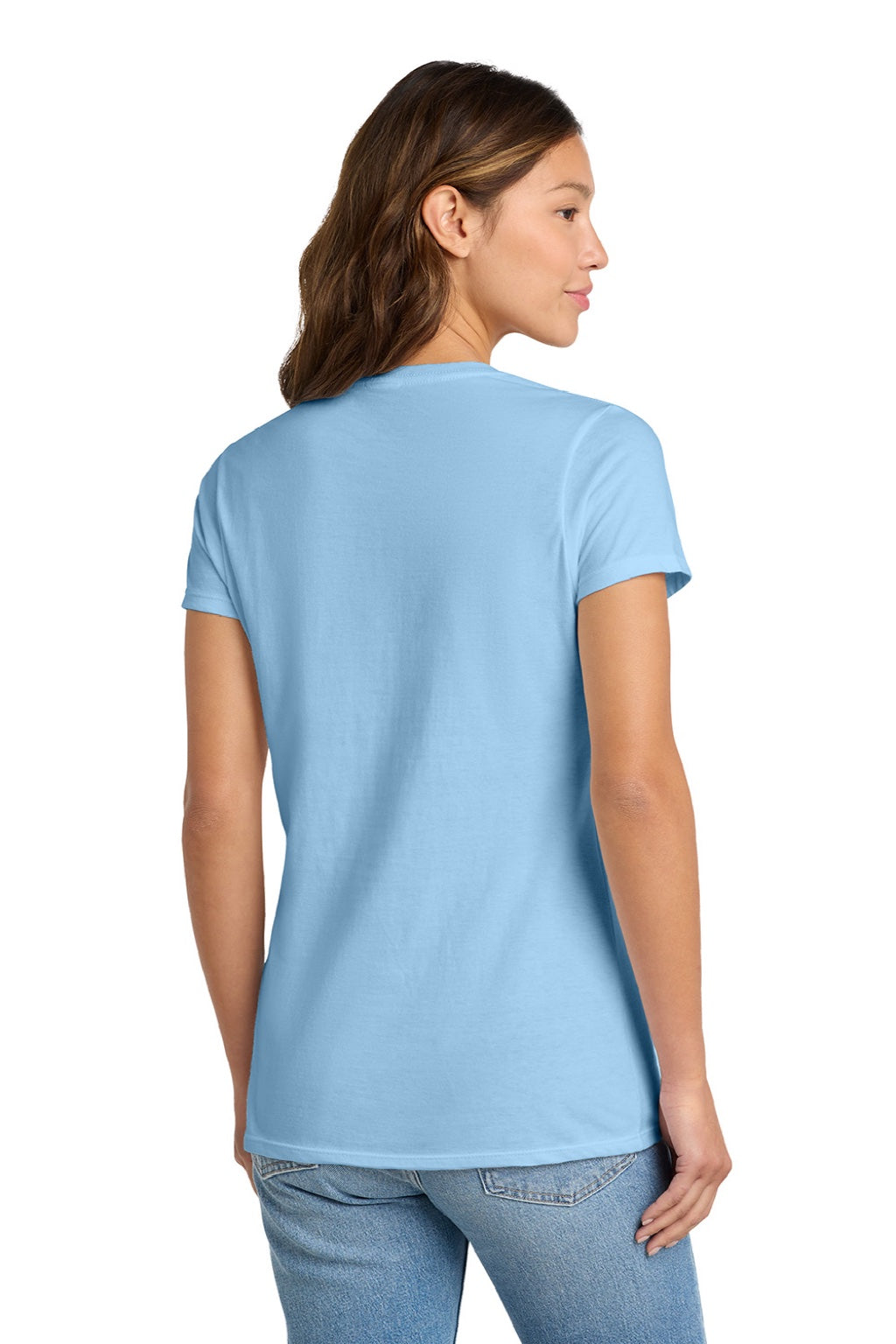 Port & Company LPC450 Womens Fan Favorite Short Sleeve Crewneck T-Shirt Light Blue Model Back