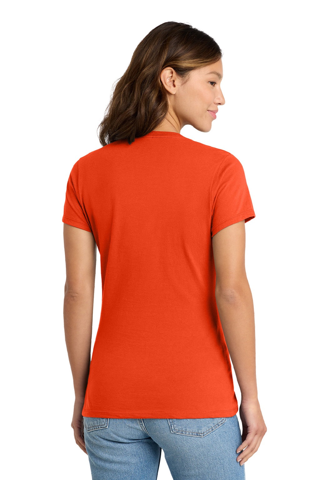 Port & Company LPC450 Womens Fan Favorite Short Sleeve Crewneck T-Shirt Orange Model Back
