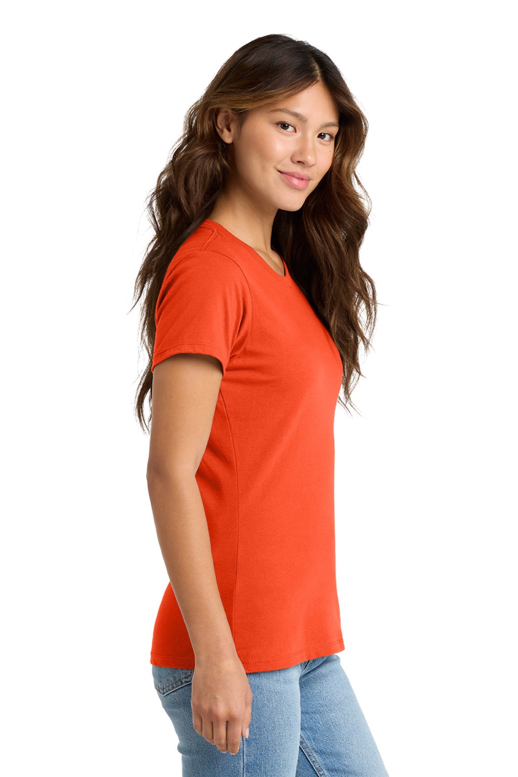 Port & Company LPC450 Womens Fan Favorite Short Sleeve Crewneck T-Shirt Orange Model Side