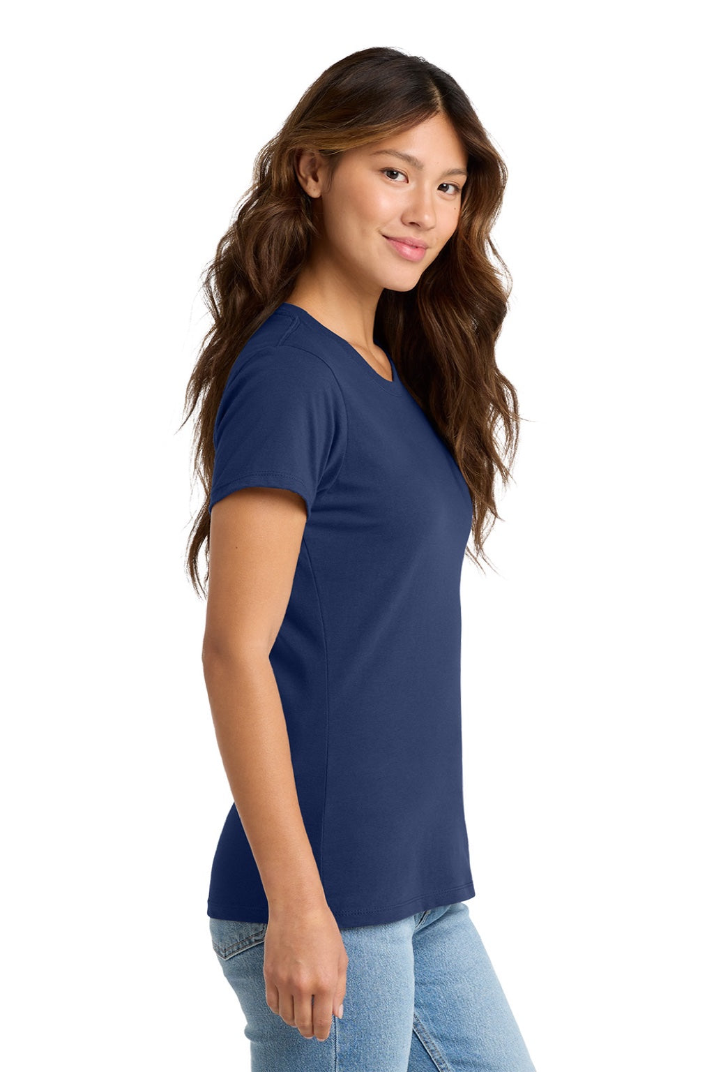 Port & Company LPC450 Womens Fan Favorite Short Sleeve Crewneck T-Shirt Team Navy Blue Model Side
