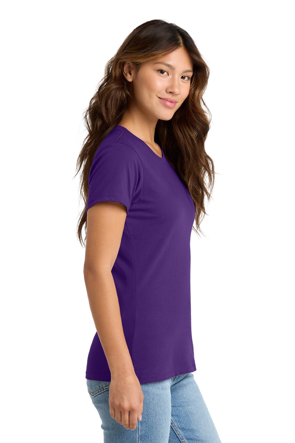 Port & Company LPC450 Womens Fan Favorite Short Sleeve Crewneck T-Shirt Team Purple Model Side