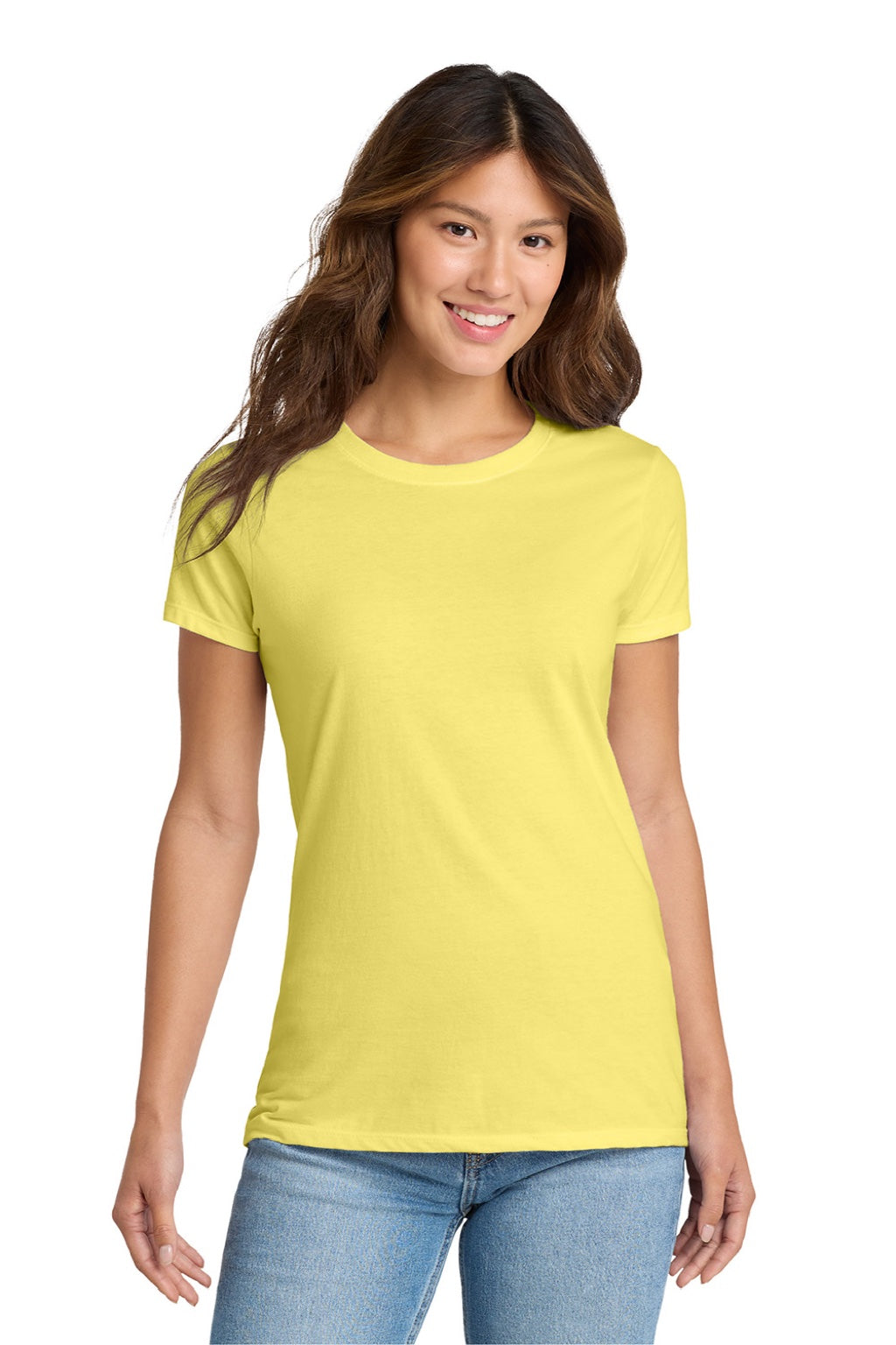 Port & Company LPC450 Womens Fan Favorite Short Sleeve Crewneck T-Shirt Yellow Model Front