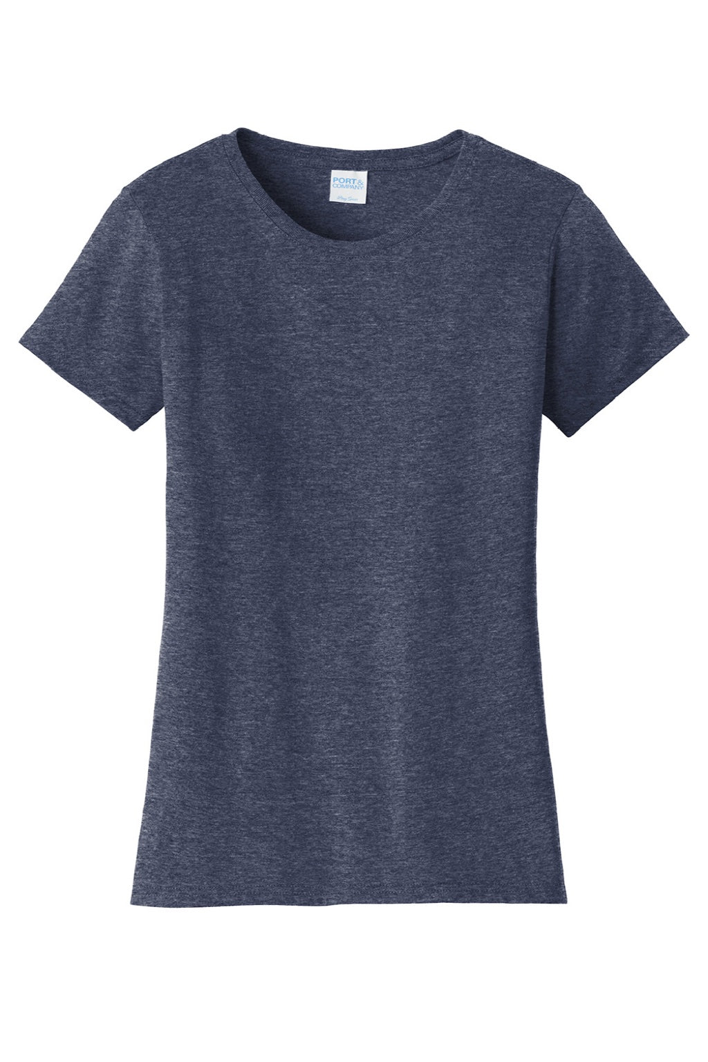 Port & Company LPC450 Womens Fan Favorite Short Sleeve Crewneck T-Shirt Heather Navy Blue Flat Front