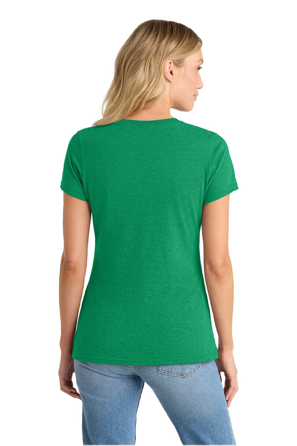 Port & Company LPC455V Womens Fan Favorite Short Sleeve V-Neck T-Shirt Heather Athletic Kelly Green Model Back