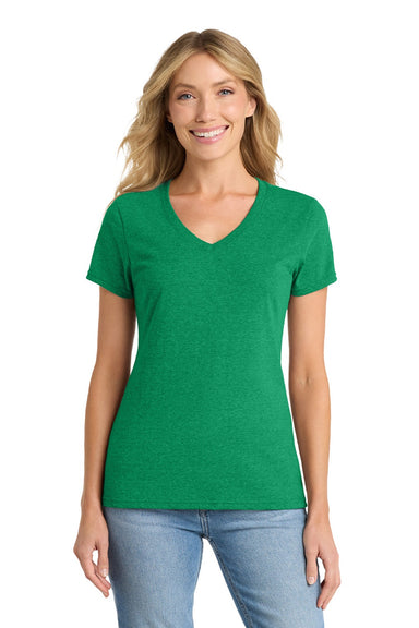 Port & Company LPC455V Womens Fan Favorite Short Sleeve V-Neck T-Shirt Heather Athletic Kelly Green Model Front