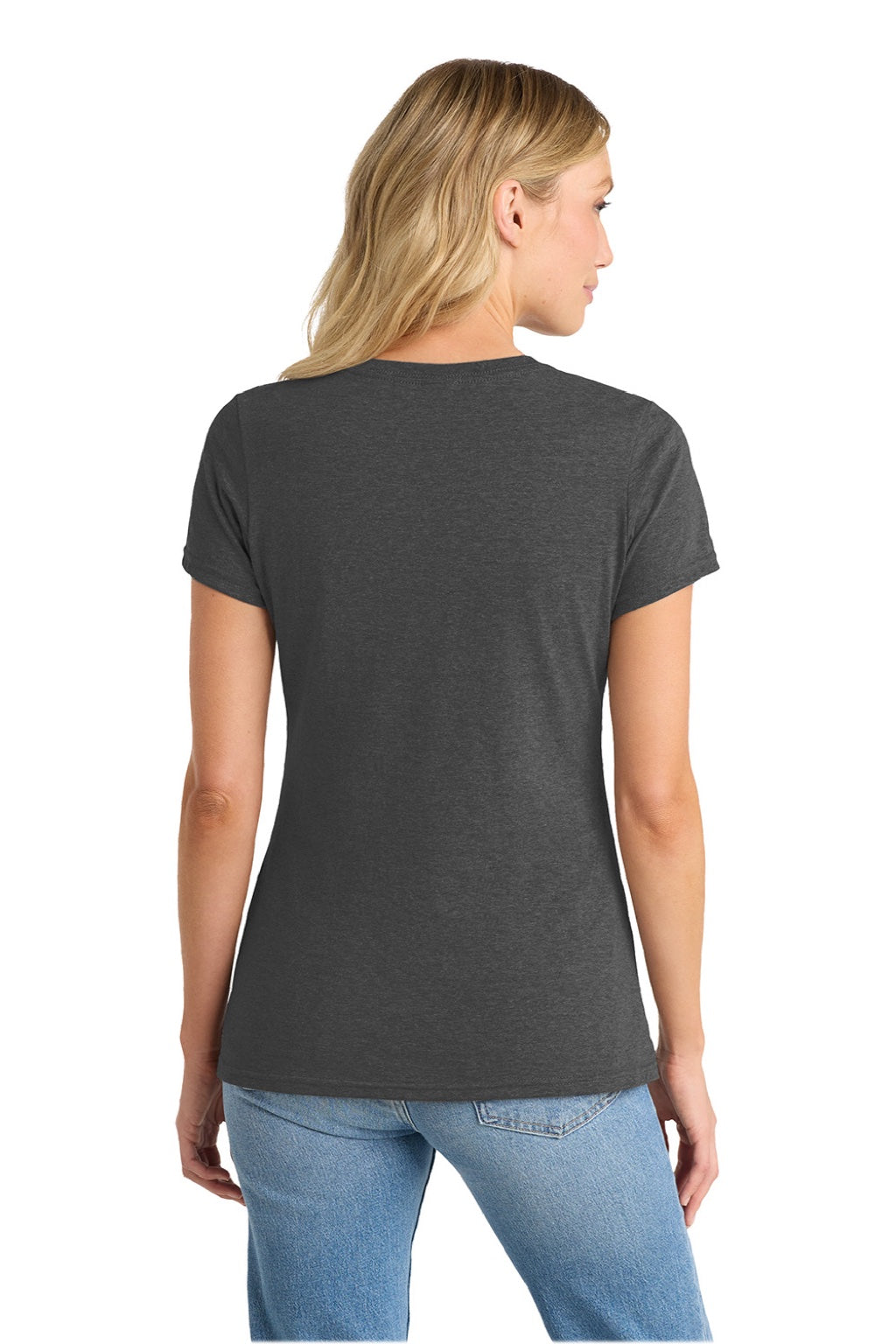 Port & Company LPC455V Womens Fan Favorite Short Sleeve V-Neck T-Shirt Heather Black Model Back