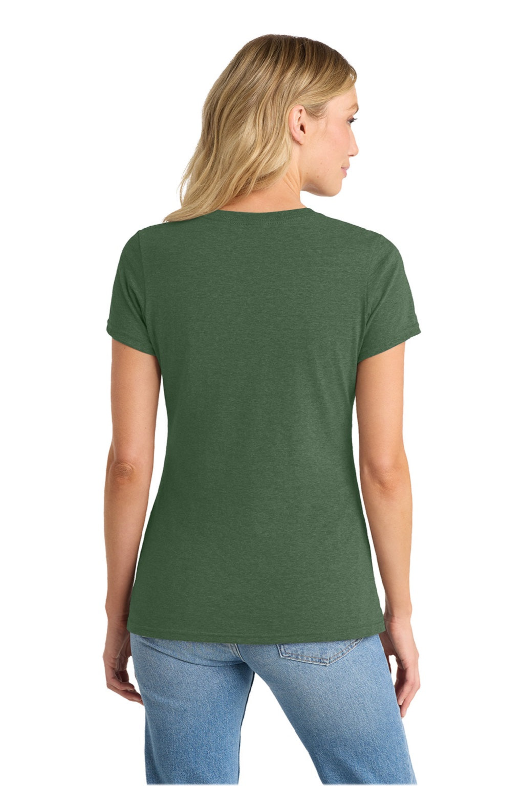 Port & Company LPC455V Womens Fan Favorite Short Sleeve V-Neck T-Shirt Heather Forest Green Model Back