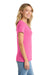Port & Company LPC455V Womens Fan Favorite Short Sleeve V-Neck T-Shirt Heather Neon Pink Model Side