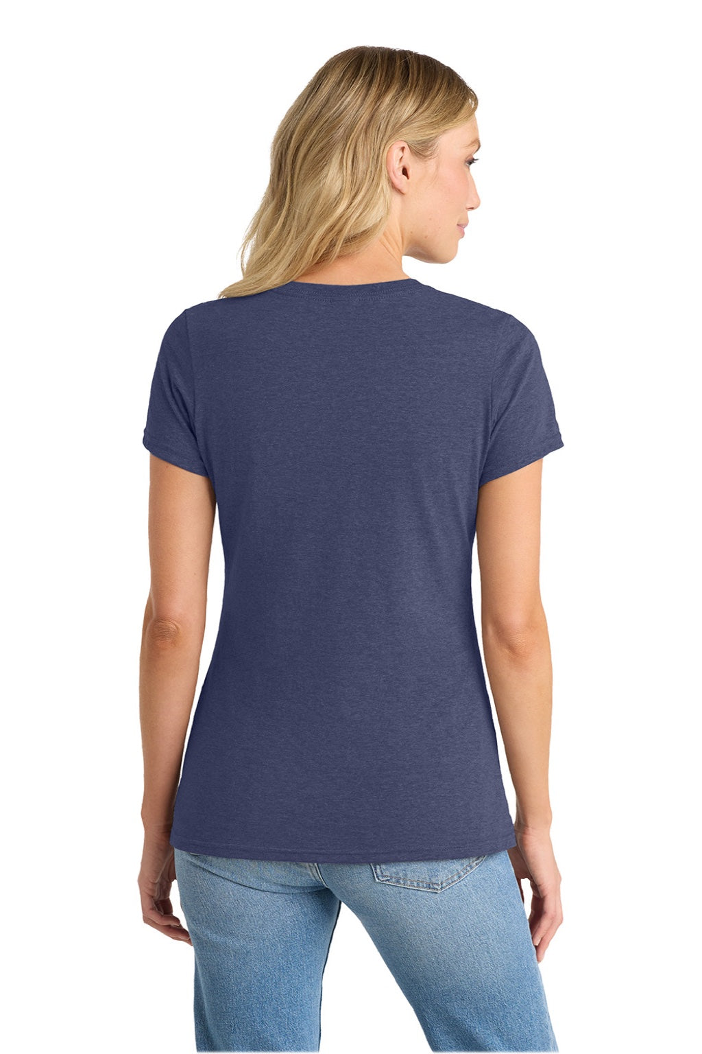 Port & Company LPC455V Womens Fan Favorite Short Sleeve V-Neck T-Shirt Heather Team Navy Blue Model Back