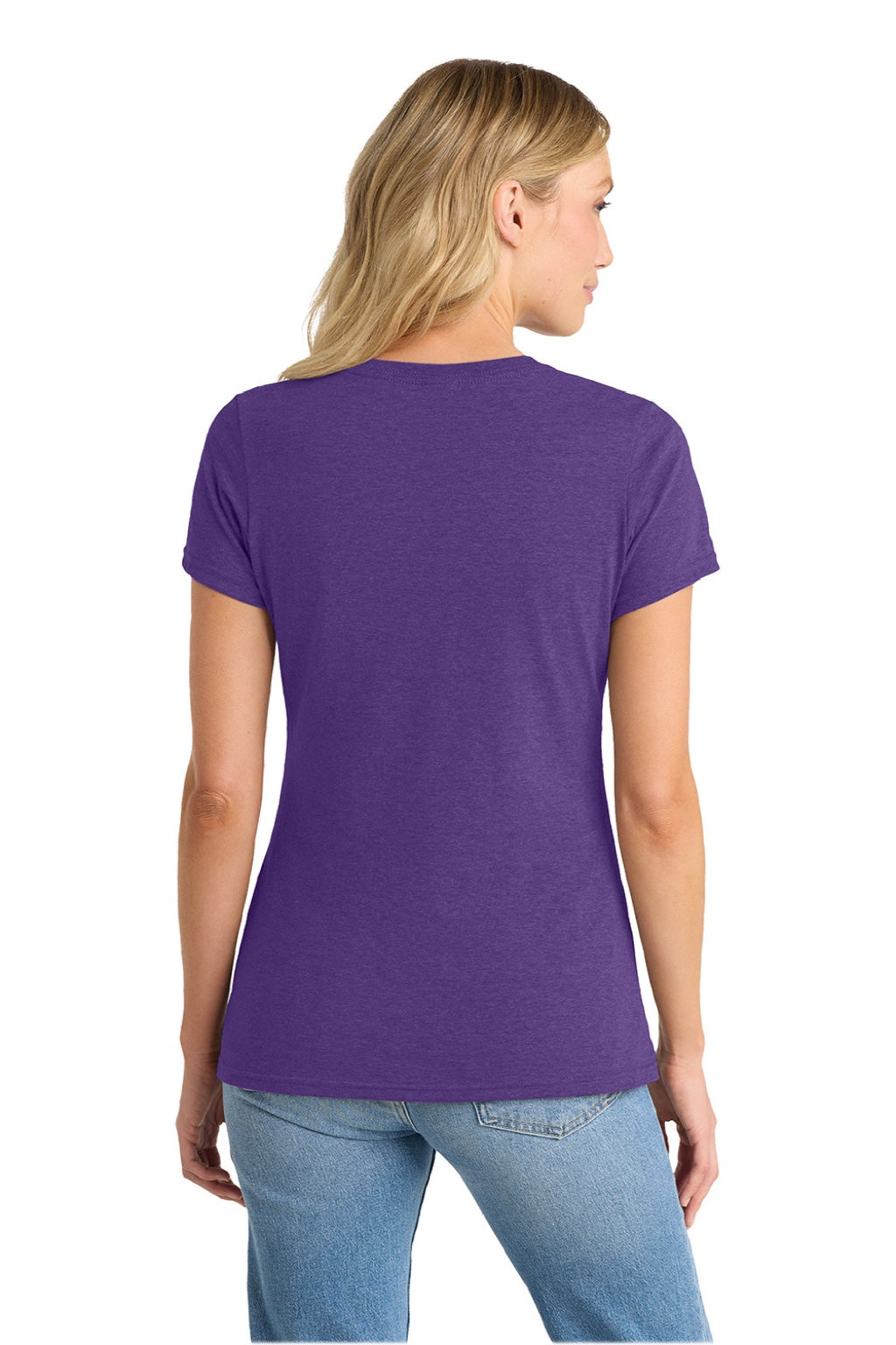 Port & Company LPC455V Womens Fan Favorite Short Sleeve V-Neck T-Shirt Heather Team Purple Model Back