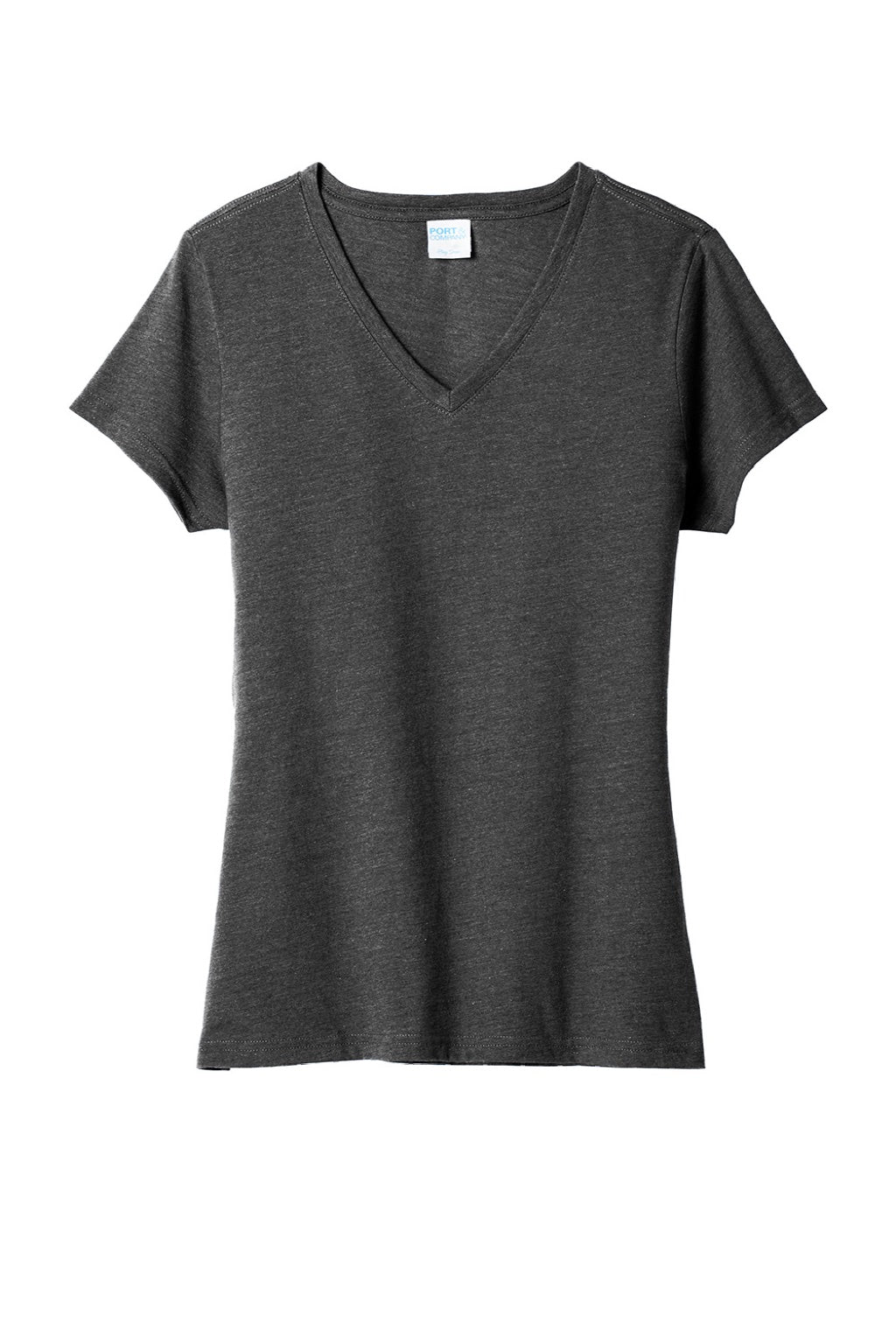 Port & Company LPC455V Womens Fan Favorite Short Sleeve V-Neck T-Shirt Heather Black Flat Front
