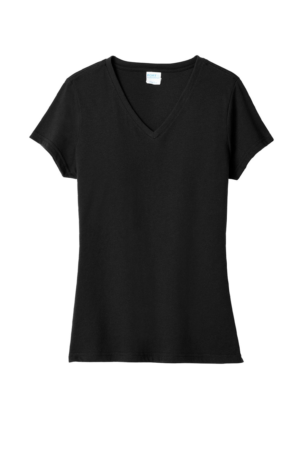Port & Company LPC455V Womens Fan Favorite Short Sleeve V-Neck T-Shirt Jet Black Flat Front