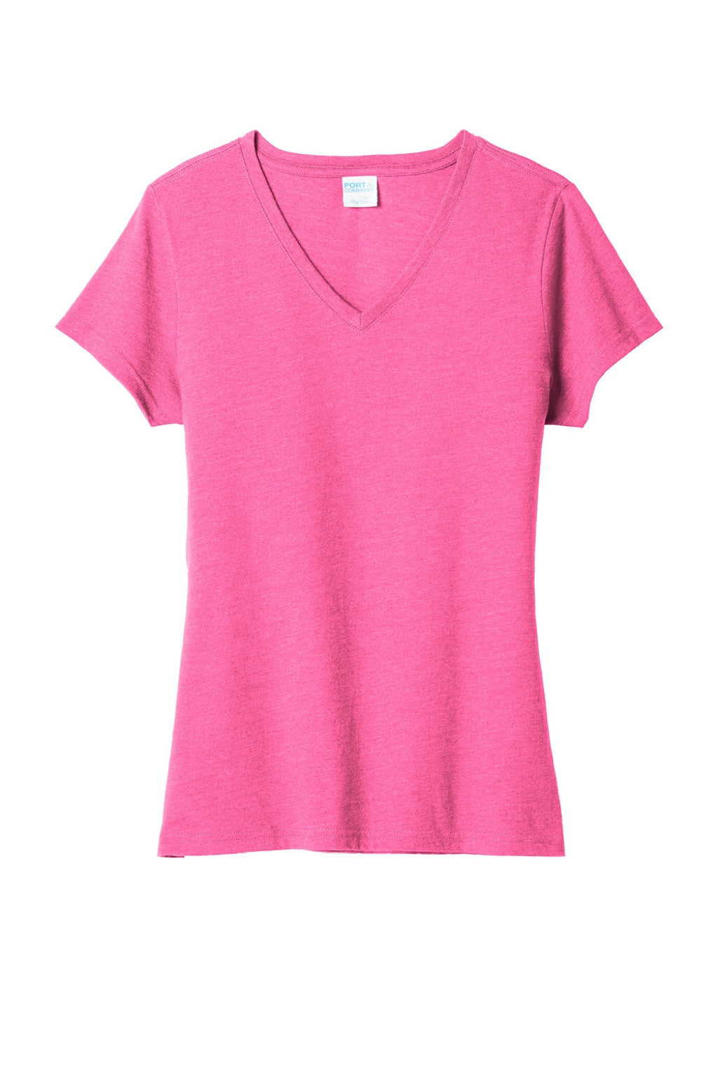 Port & Company LPC455V Womens Fan Favorite Short Sleeve V-Neck T-Shirt Heather Neon Pink Flat Front