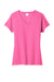 Port & Company LPC455V Womens Fan Favorite Short Sleeve V-Neck T-Shirt Heather Neon Pink Flat Front