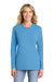 Port & Company LPC54LS Womens Core Long Sleeve Crewneck T-Shirt Aquatic Blue Model Front