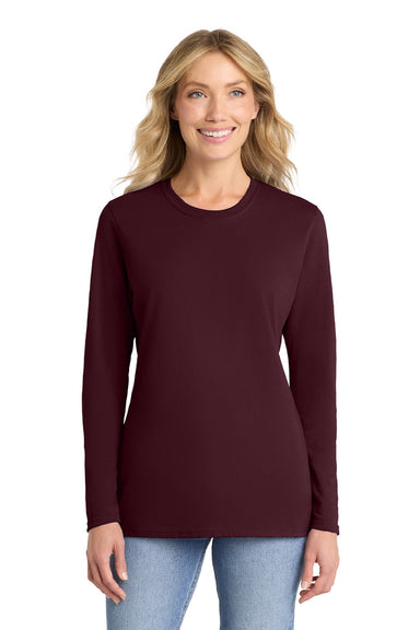 Port & Company LPC54LS Womens Core Long Sleeve Crewneck T-Shirt Athletic Maroon Model Front