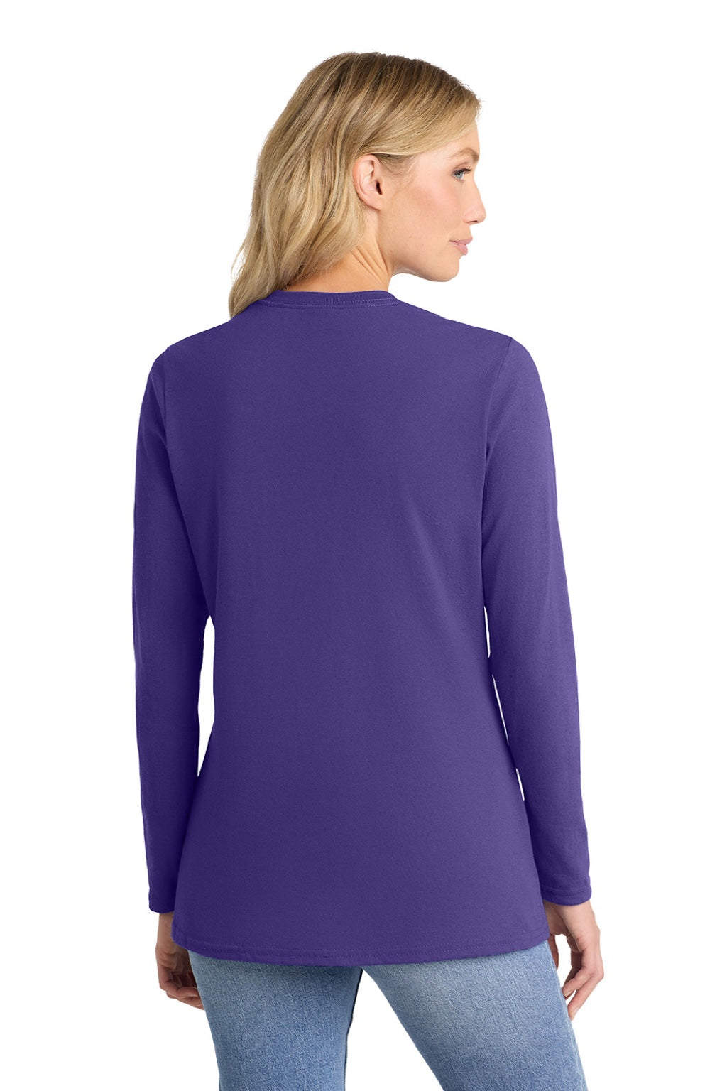 Port & Company LPC54LS Womens Core Long Sleeve Crewneck T-Shirt Purple Model Back