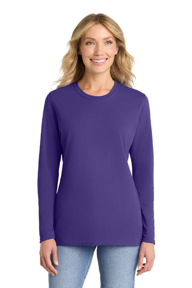Port & Company LPC54LS Womens Core Long Sleeve Crewneck T-Shirt Purple Model Front
