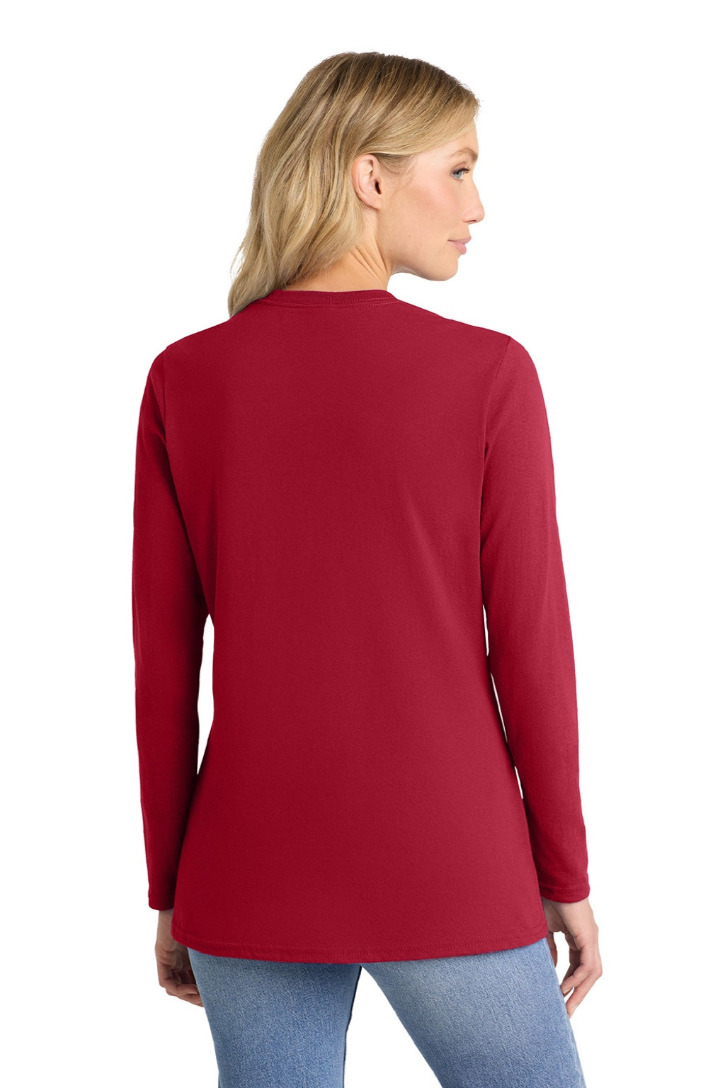 Port & Company LPC54LS Womens Core Long Sleeve Crewneck T-Shirt Red Model Back