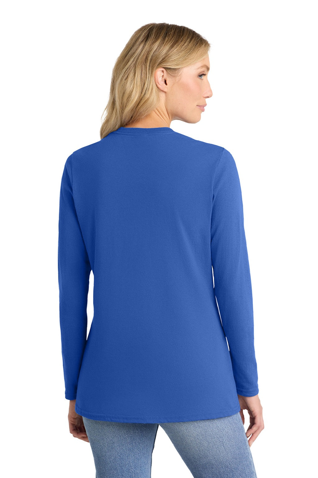 Port & Company LPC54LS Womens Core Long Sleeve Crewneck T-Shirt Royal Blue Model Back