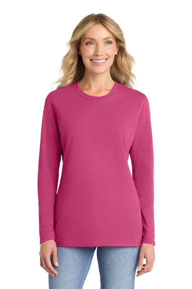 Port & Company LPC54LS Womens Core Long Sleeve Crewneck T-Shirt Sangria Pink Model Front