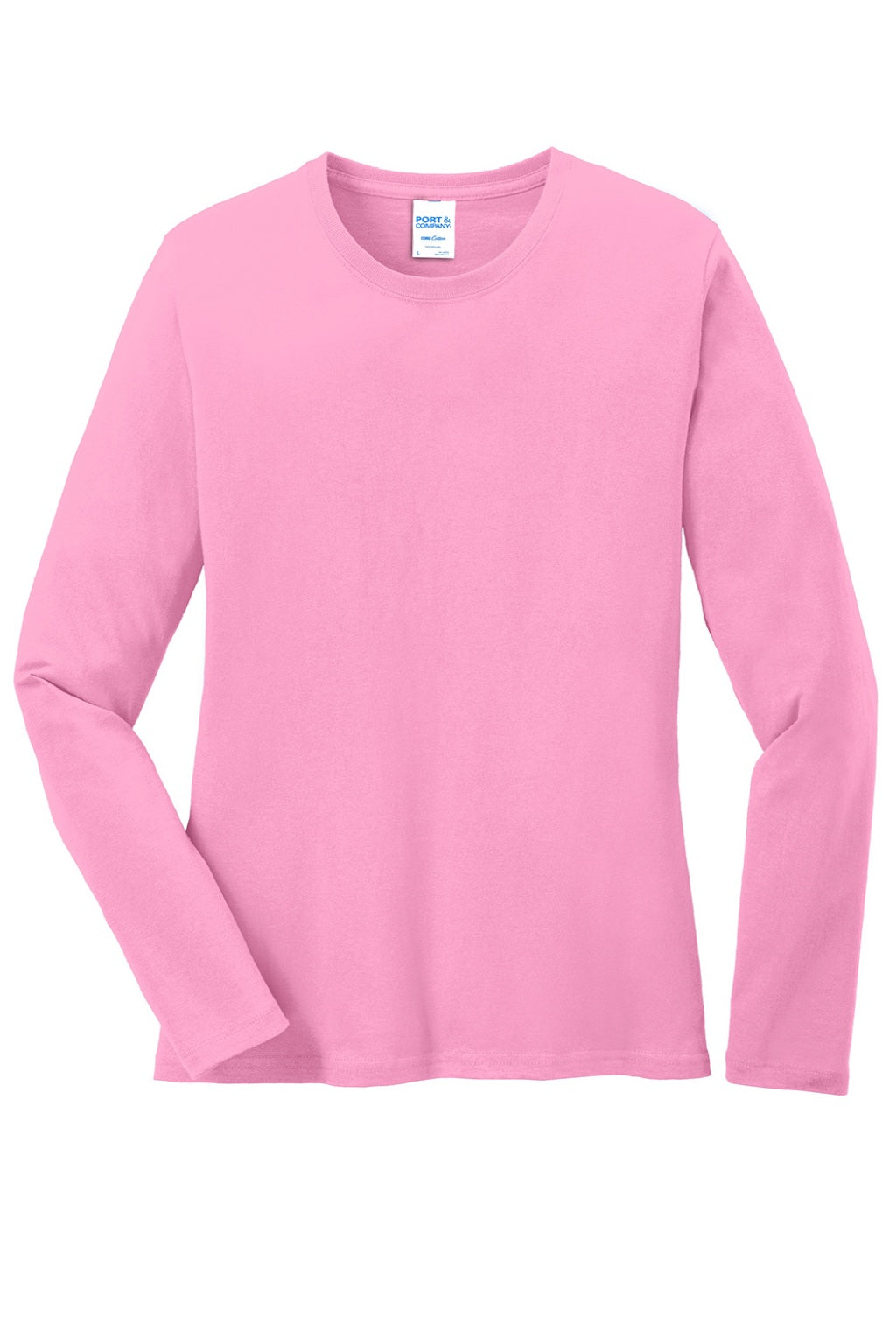 Port & Company LPC54LS Womens Core Long Sleeve Crewneck T-Shirt Candy Pink Flat Front