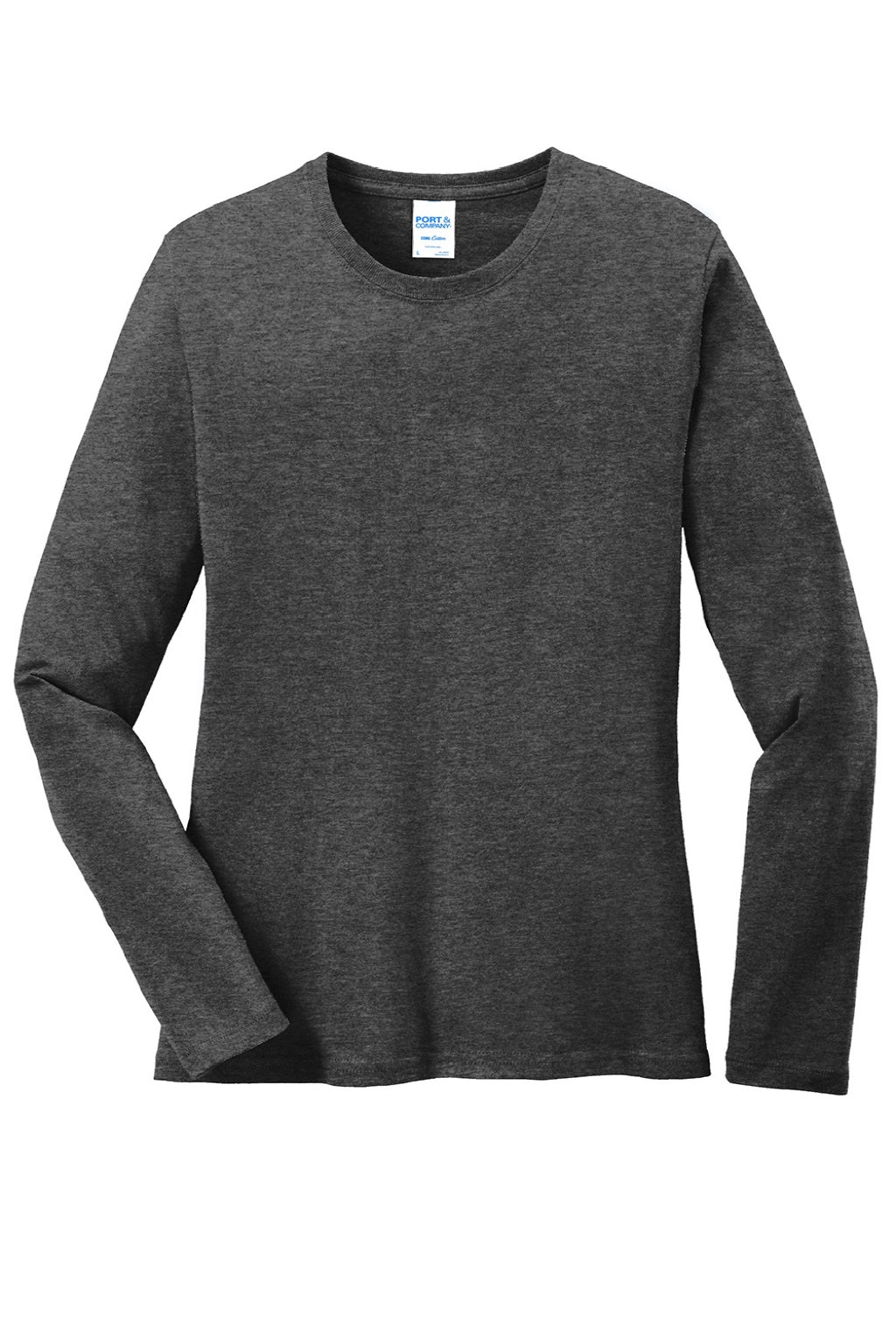 Port & Company LPC54LS Womens Core Long Sleeve Crewneck T-Shirt Heather Dark Grey Flat Front