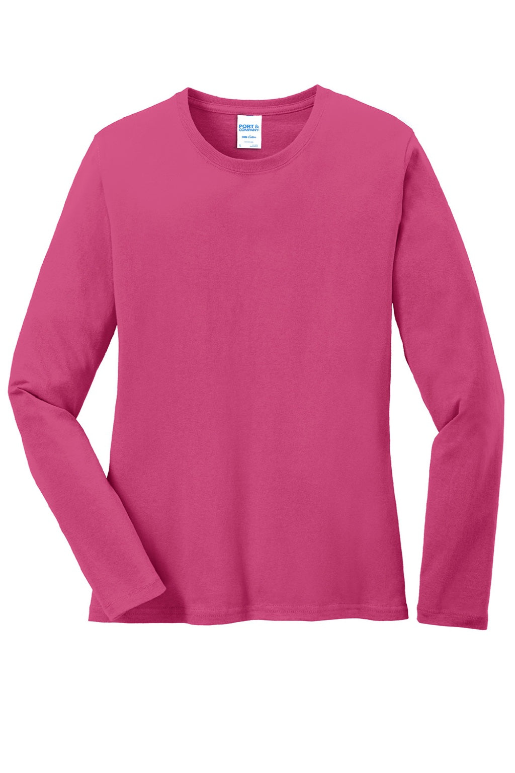 Port & Company LPC54LS Womens Core Long Sleeve Crewneck T-Shirt Sangria Pink Flat Front