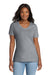 Port & Company LPC54V Womens Core Short Sleeve V-Neck T-Shirt Heather Grey Model Front