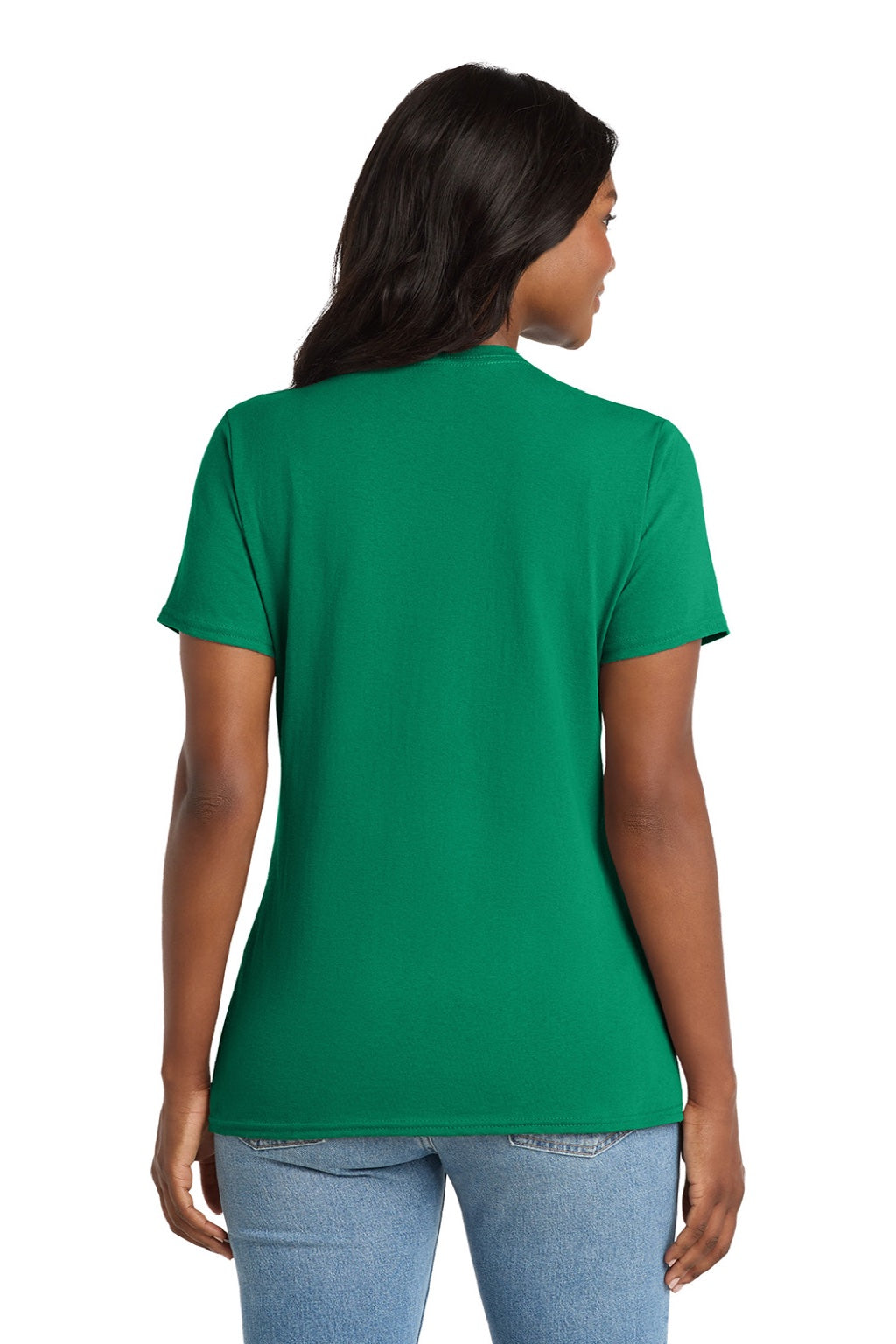 Port & Company LPC54V Womens Core Short Sleeve V-Neck T-Shirt Kelly Green Model Back