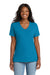 Port & Company LPC54V Womens Core Short Sleeve V-Neck T-Shirt Neon Blue Model Front