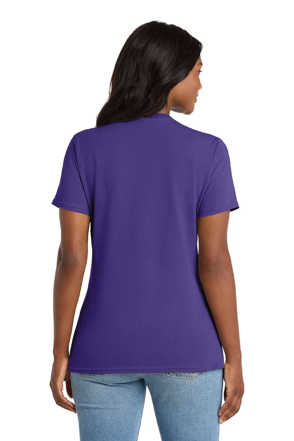 Port & Company LPC54V Womens Core Short Sleeve V-Neck T-Shirt Purple Model Back