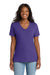 Port & Company LPC54V Womens Core Short Sleeve V-Neck T-Shirt Purple Model Front