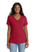 Port & Company LPC54V Womens Core Short Sleeve V-Neck T-Shirt Red Model Front