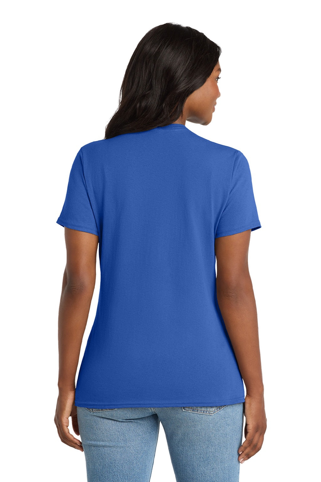 Port & Company LPC54V Womens Core Short Sleeve V-Neck T-Shirt Royal Blue Model Back