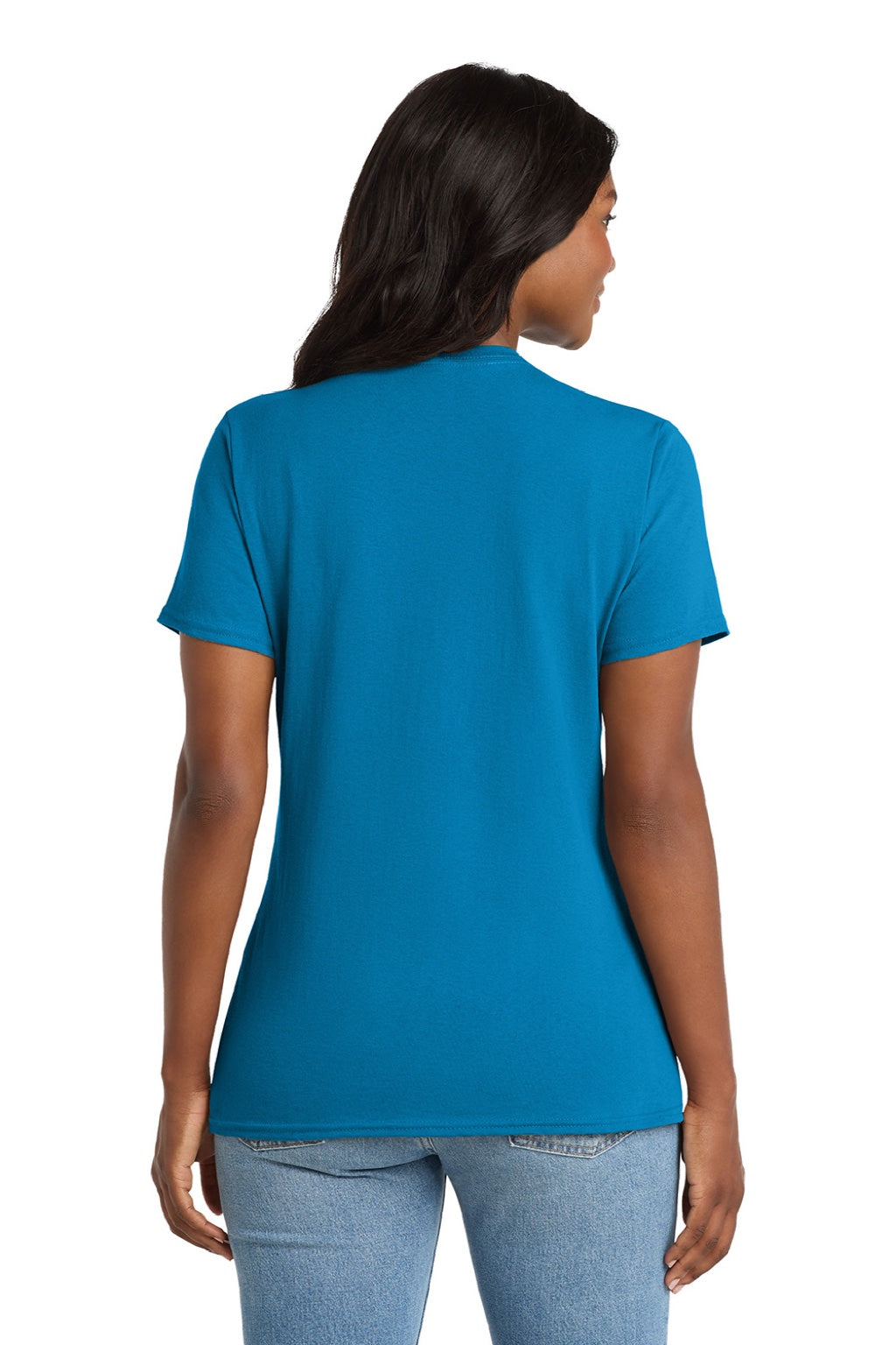 Port & Company LPC54V Womens Core Short Sleeve V-Neck T-Shirt Sapphire Blue Model Back