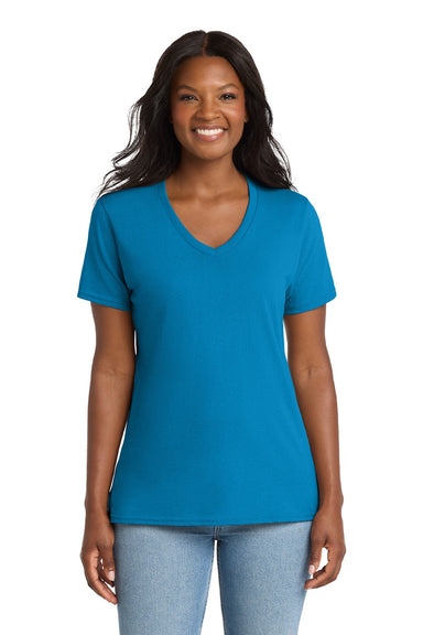 Port & Company LPC54V Womens Core Short Sleeve V-Neck T-Shirt Sapphire Blue Model Front