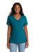 Port & Company LPC54V Womens Core Short Sleeve V-Neck T-Shirt Teal Blue Model Front