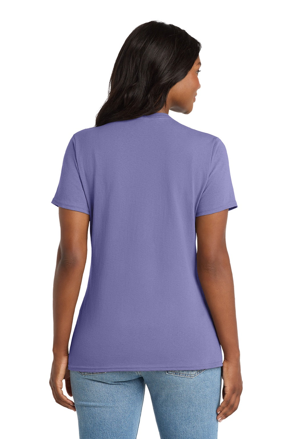 Port & Company LPC54V Womens Core Short Sleeve V-Neck T-Shirt Violet Purple Model Back