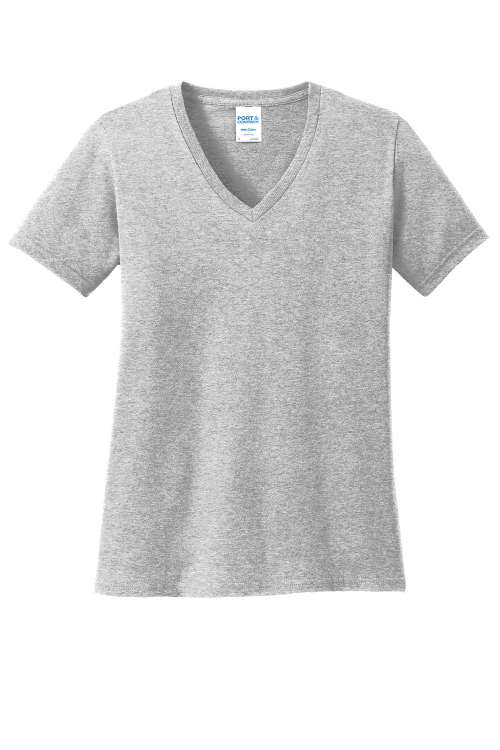 Port & Company LPC54V Womens Core Short Sleeve V-Neck T-Shirt Ash Grey Flat Front