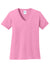 Port & Company LPC54V Womens Core Short Sleeve V-Neck T-Shirt Candy Pink Flat Front