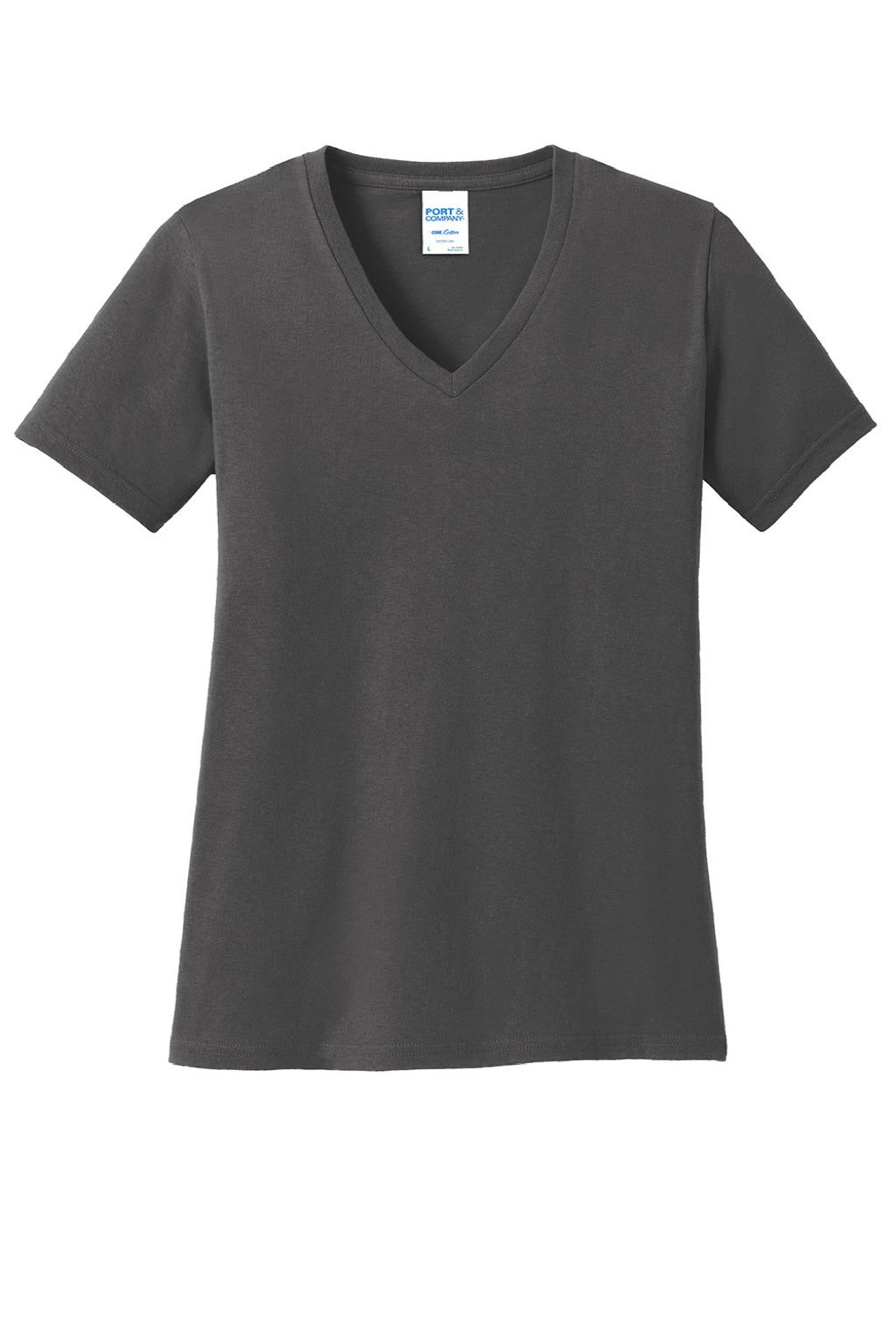 Port & Company LPC54V Womens Core Short Sleeve V-Neck T-Shirt Charcoal Grey Flat Front