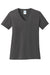 Port & Company LPC54V Womens Core Short Sleeve V-Neck T-Shirt Charcoal Grey Flat Front