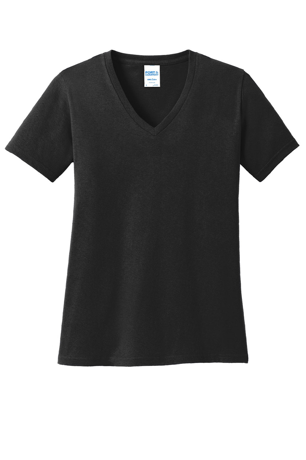 Port & Company LPC54V Womens Core Short Sleeve V-Neck T-Shirt Jet Black Flat Front