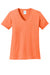 Port & Company LPC54V Womens Core Short Sleeve V-Neck T-Shirt Neon Orange Flat Front