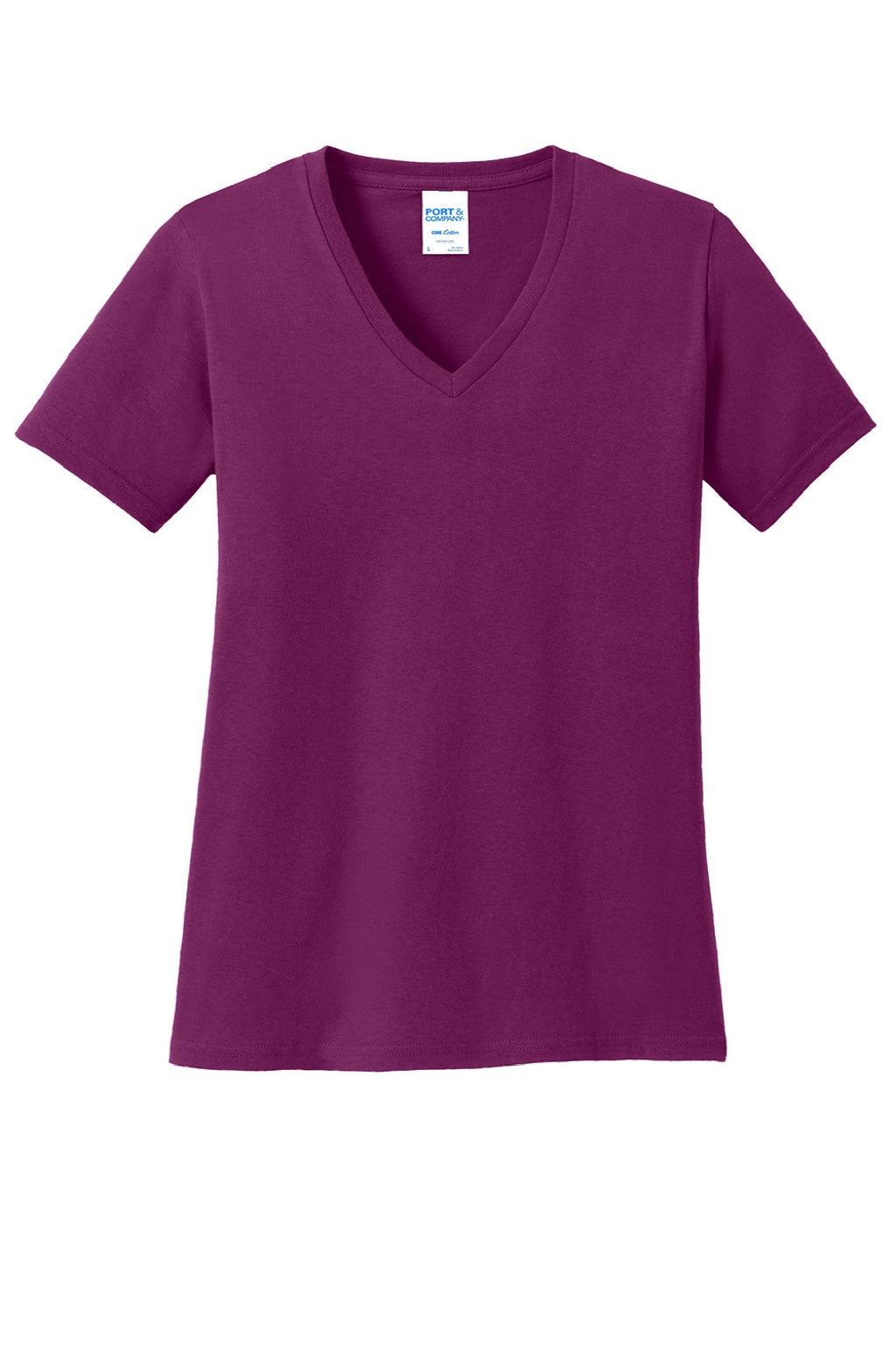 Port & Company LPC54V Womens Core Short Sleeve V-Neck T-Shirt Raspberry Purple Flat Front