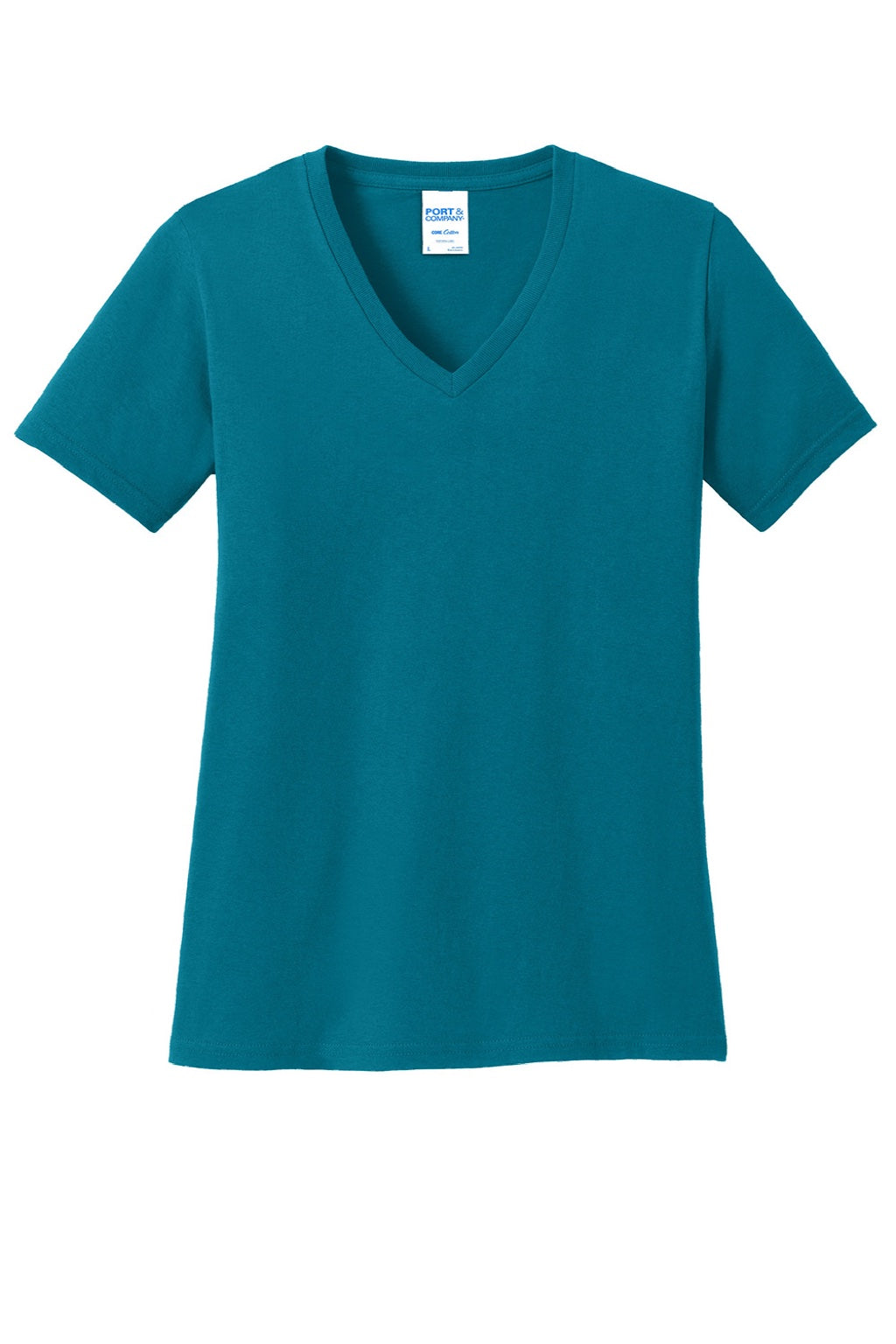 Port & Company LPC54V Womens Core Short Sleeve V-Neck T-Shirt Teal Blue Flat Front