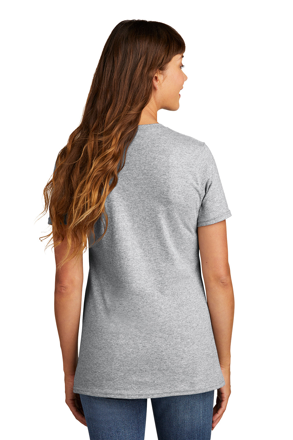 Port & Company LPC54 Womens Core Short Sleeve Crewneck T-Shirt Ash Grey Model Back